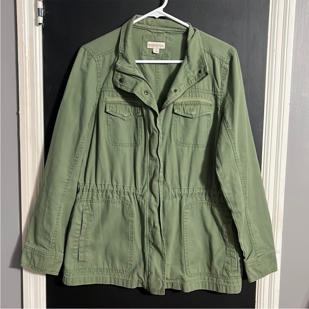Merona Military-Style Jacket in Green Size: L